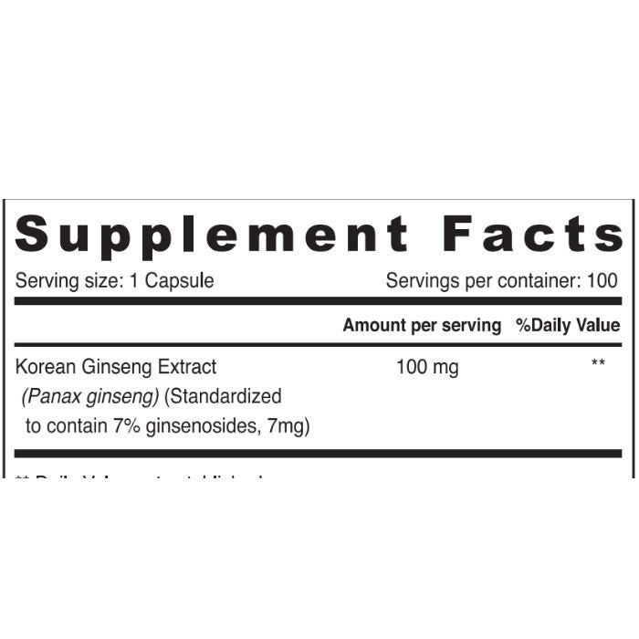 Sunshine Nutrition Korean Ginseng 100 Capsules Sunshine Nutrition