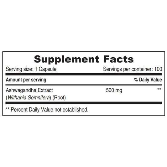Sunshine Nutrition's Ashwagandha 500 mg Vegetable Capsules 100's Sunshine Nutrition