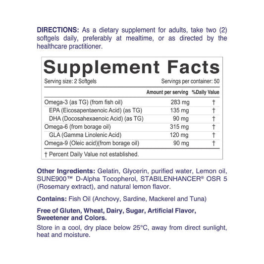 Nordic Sunshine Complete Omega 3-6-9 688mg - Heart, Brain & Joint Support with Borage Oil – 100 Softgels Nordic Sunshine
