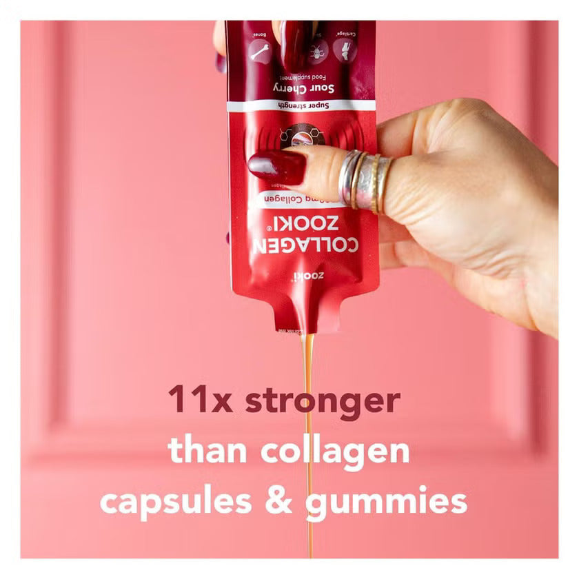 Zooki Super Strength Marine Collagen 11000mg Sour Cherry Flavor Liquid Sachets 18.5ml, Pack of 14's Zooki