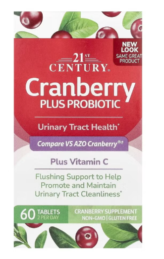 21st Century Cranberry Plus Probiotic Tablets For Urinary Tract Support, Pack of 60's 21st Century