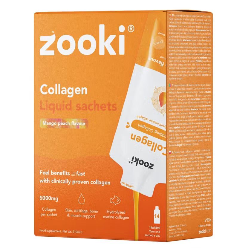 Zooki Marine Collagen 5000mg Mango Peach Flavor Liquid Sachets 15ml, Pack of 14's Zooki