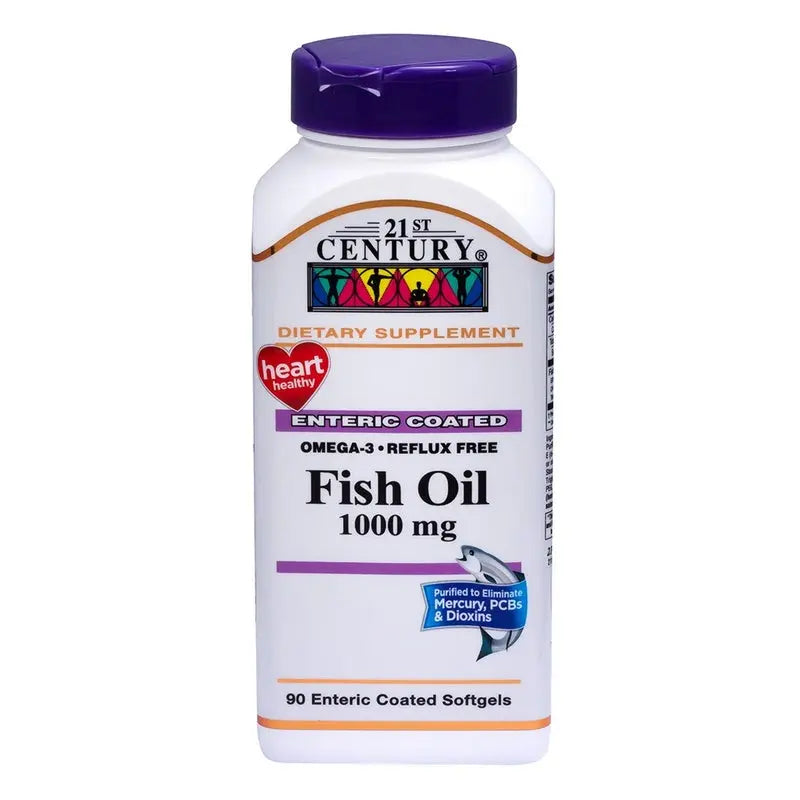 21st Century Omega 3 Reflux Free 1000mg Fish Oil Supplement Softgels, Pack of 90's 21st Century