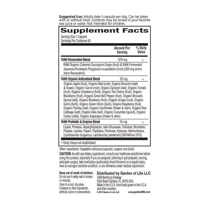 Garden of Life Raw Resveratrol 350mg Raw - 60 Capsules Garden of Life