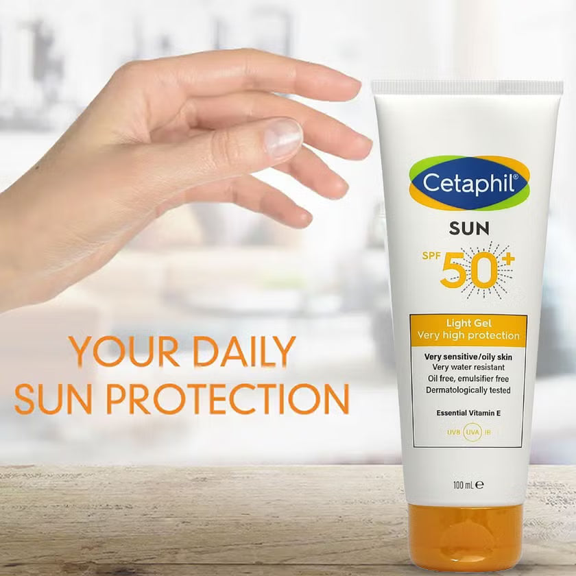Cetaphil Sun SPF 50+ Very High Protection Light Gel, Moisturizer sunscreen For Face & Body With Very Sensitive/Oily Skin - 100ml Cetaphil
