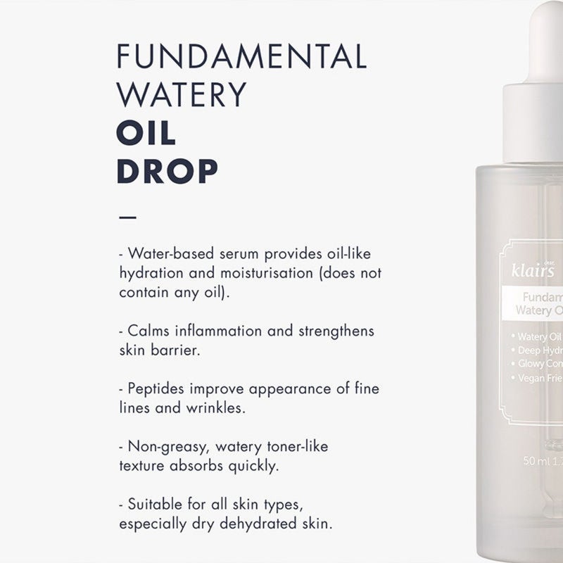 Dear Klairs Fundamental Deep Hydration Watery Oil Drop Serum With Antioxidants 50ml Dear Klairs