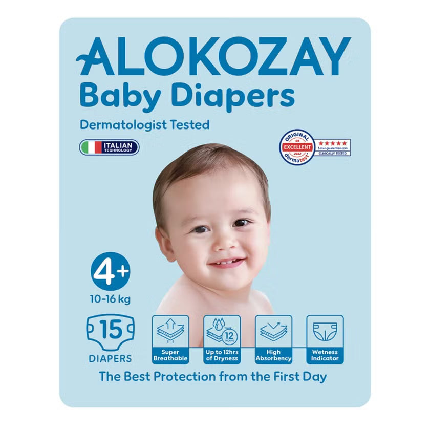 Alokozay Baby Diapers, Size 4+, 10-16kg, Pack of 15's Alokozay