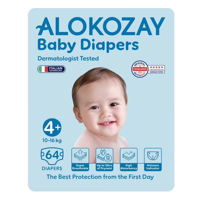 Alokozay Baby Diapers, Size 4+, 10-16kg, Pack of 64's Alokozay
