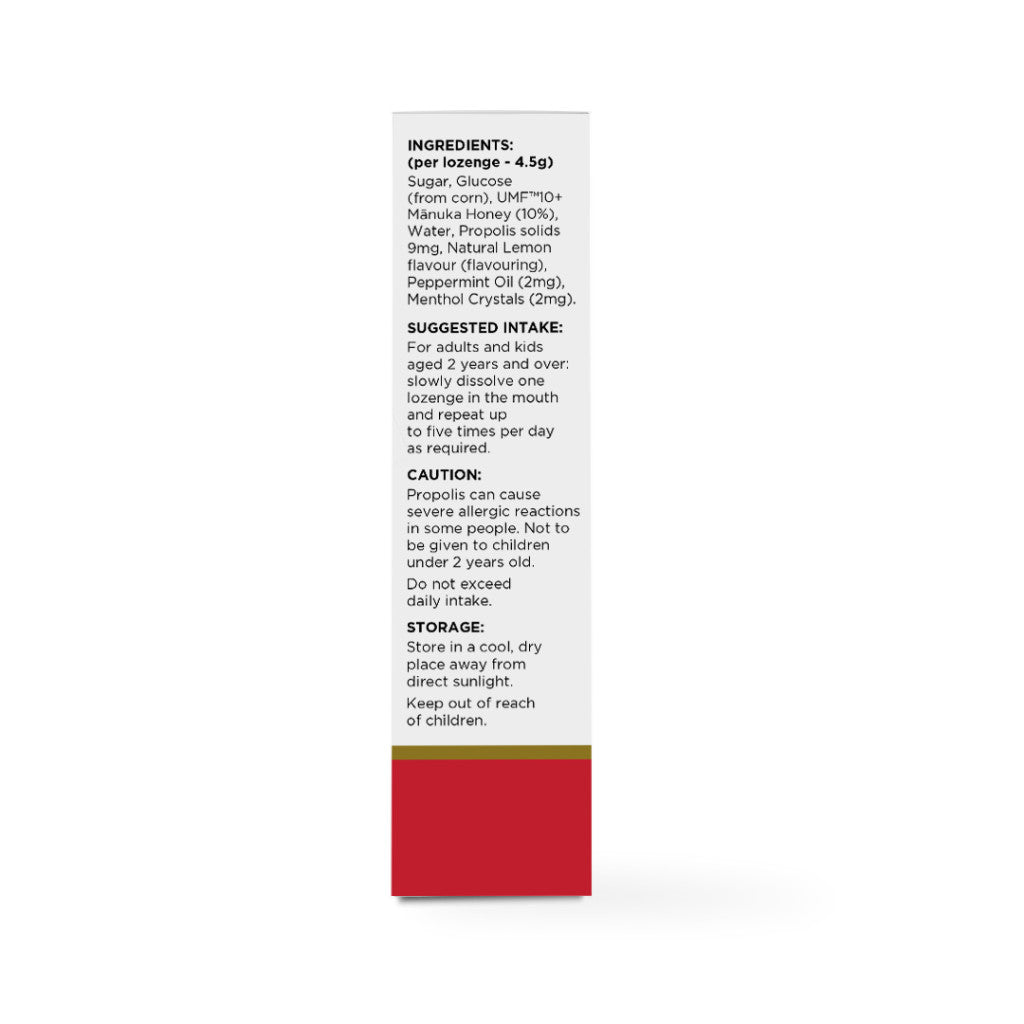 NZ Health UMF 10+ Manuka Honey Lozenges Lemon Soothing Relief with Propolis Menthol & Peppermint Oil - 12s NZ Health