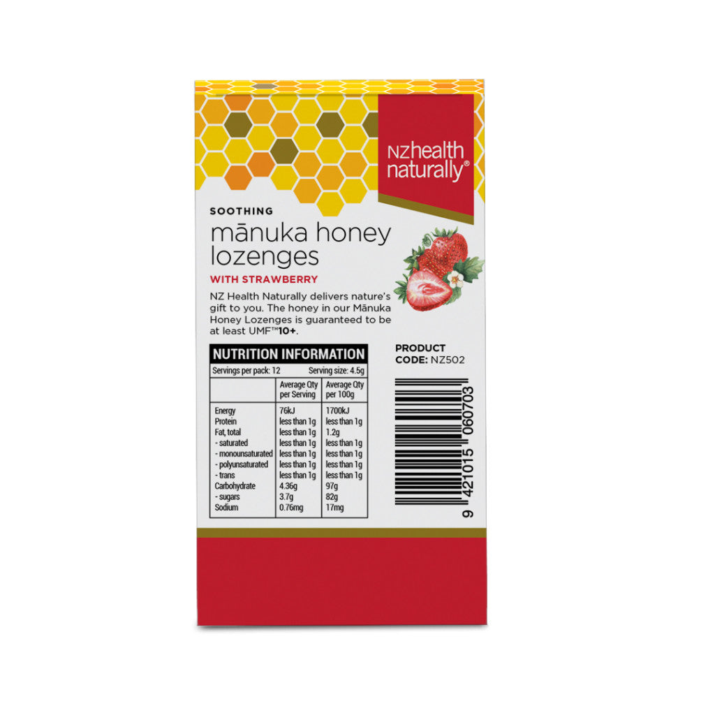 NZ Health UMF 10+ Manuka Honey Kids Lozenges Strawberry - Soothes Sore Throat with Propolis Natural & Safe - 12s NZ Health