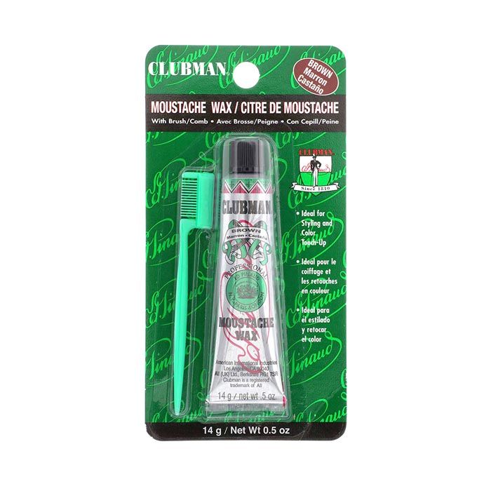 Clubman Moustache Wax Hang Pack-Brown With Comb 0.5 Oz Clubman