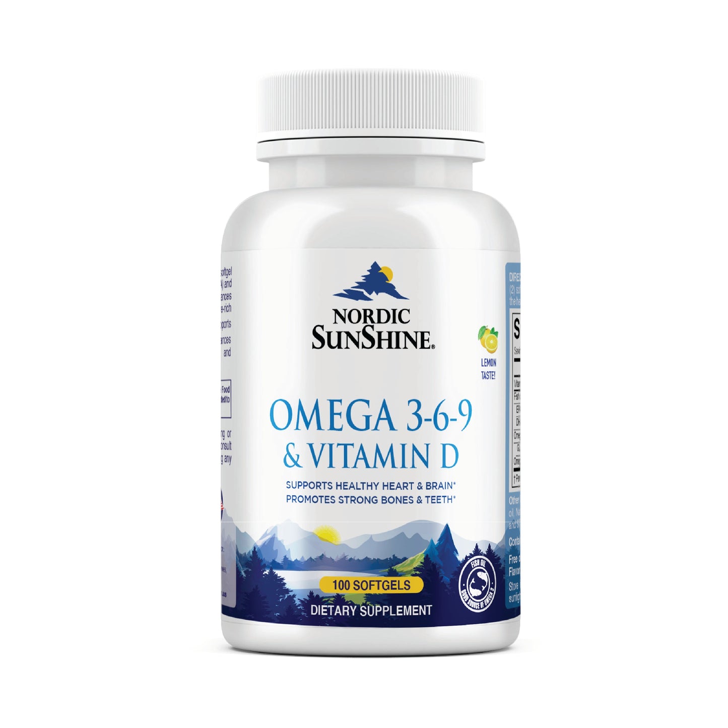 Nordic Sunshine Omega 3-6-9 688mg + Vitamin D3 25mcg, Hormone Support, Lemon Flavor - 100 Softgels Nordic Sunshine