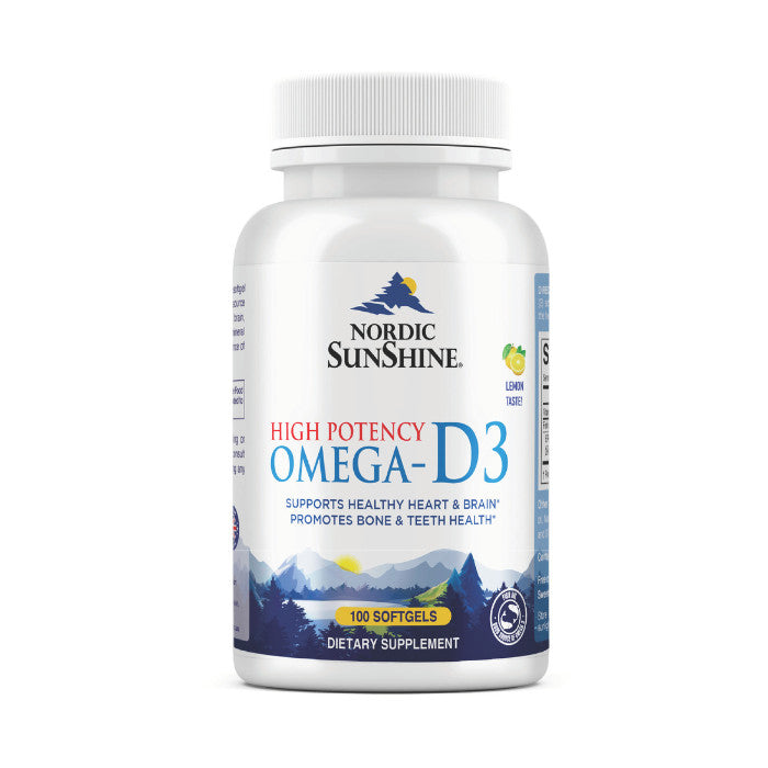 Nordic Sunshine Omega 1280mg with Vitamin D3 25mcg, High Potency EPA+DHA - 100 Softgels Nordic Sunshine