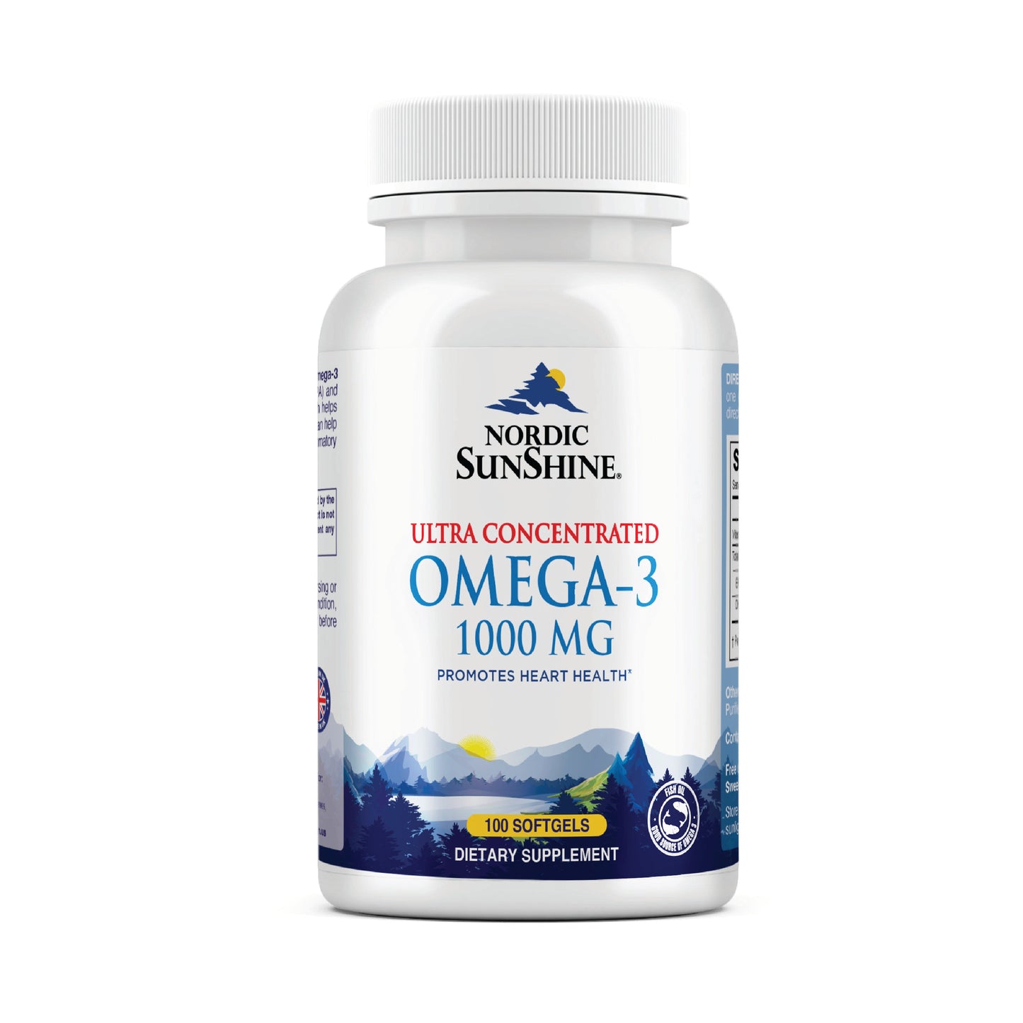Nordic Sunshine Ultra Concentrated Omega-3 1000mg with Vitamin E, Heart, Brain & Immunity Support – 100 Softgels Nordic Sunshine