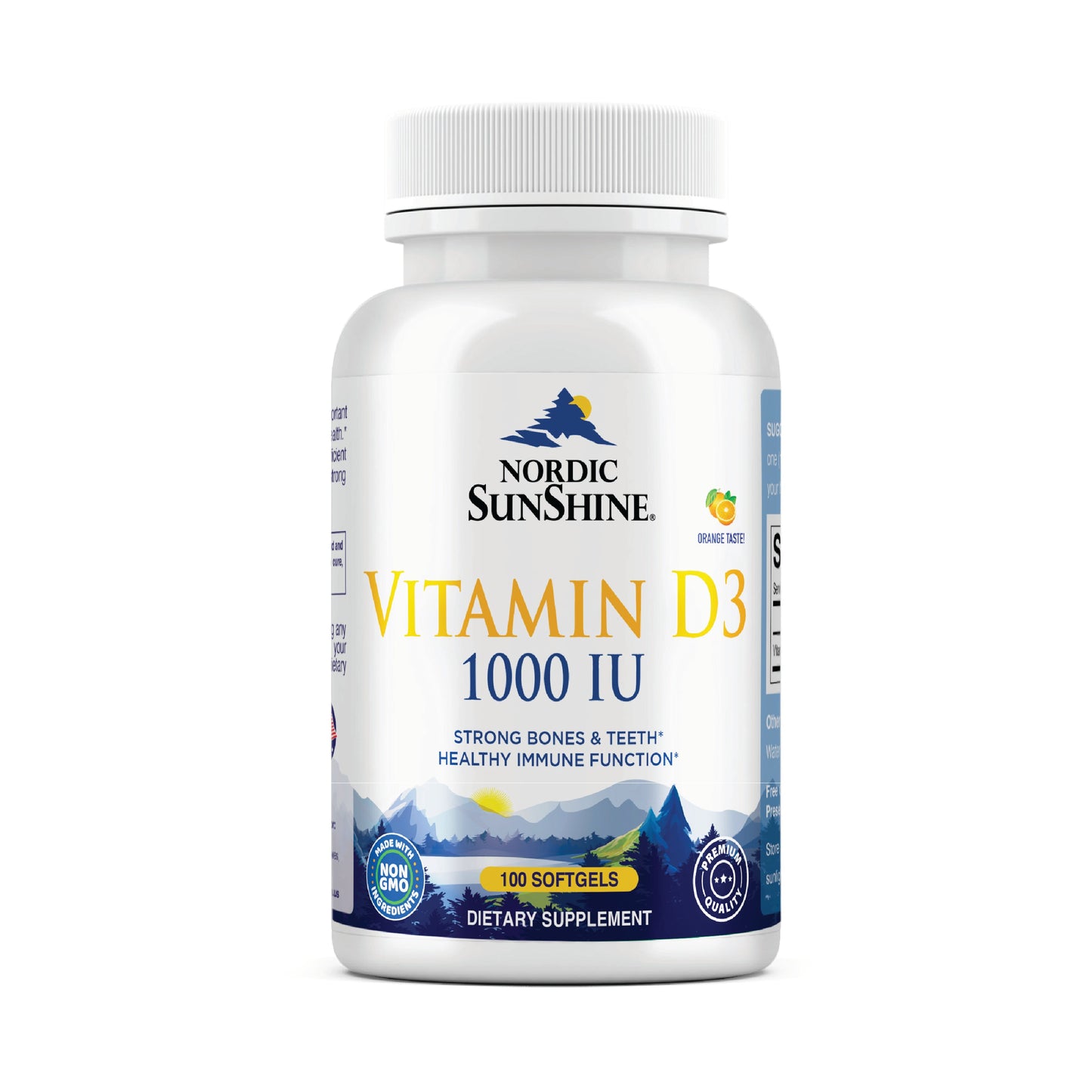 Nordic Sunshine Vitamin D3 1000 IU, Immune, Bone & Mood Support for Healthy Calcium Absorption – 100 Softgels Nordic Sunshine