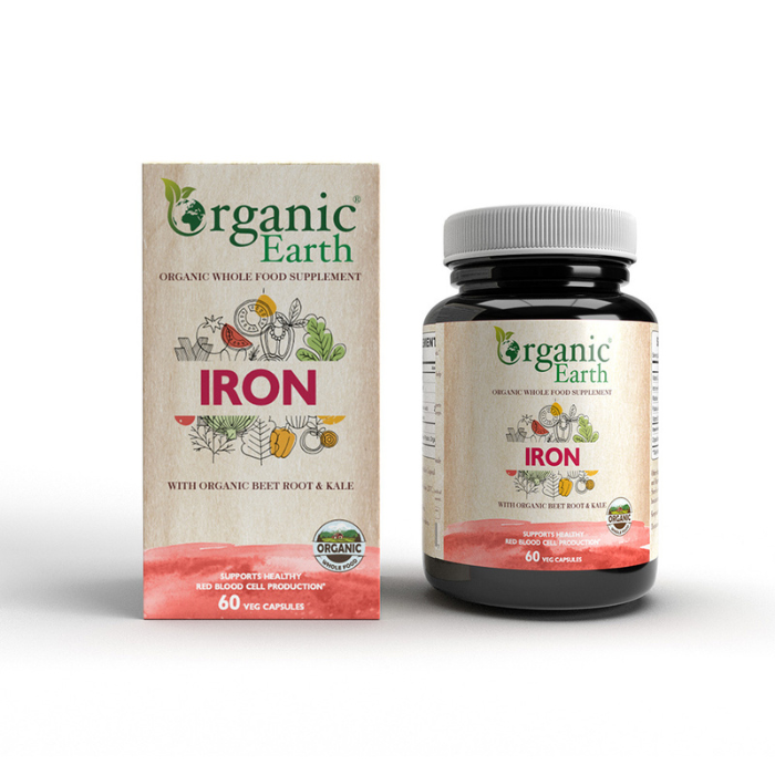 Organic Earth Gentle Iron Supplement with B12, Folate, and Vitamin C for Energy - 60 Capsules Organic Earth