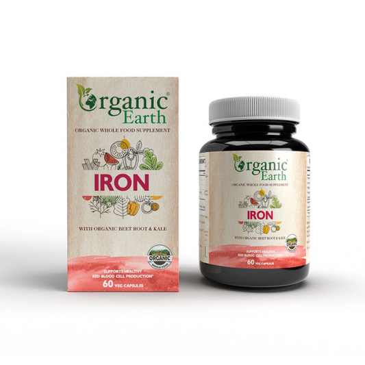 Organic Earth Gentle Iron Supplement with B12, Folate, and Vitamin C for Energy - 60 Capsules Organic Earth
