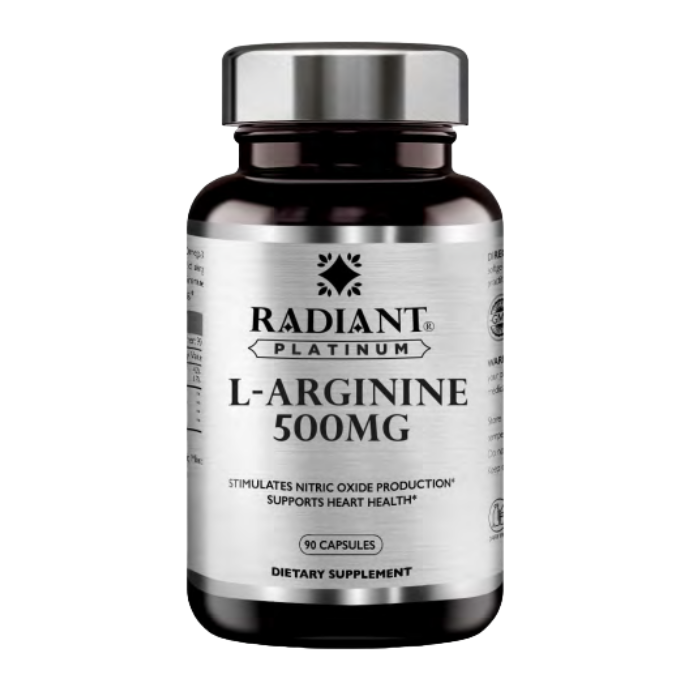 Radiant Platinum L-Arginine 500mg, Nitric Oxide Booster, Heart Health & Muscle Recovery Support - 90 Capsules Radiant Platinum