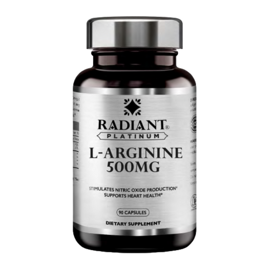 Radiant Platinum L-Arginine 500mg, Nitric Oxide Booster, Heart Health & Muscle Recovery Support - 90 Capsules Radiant Platinum