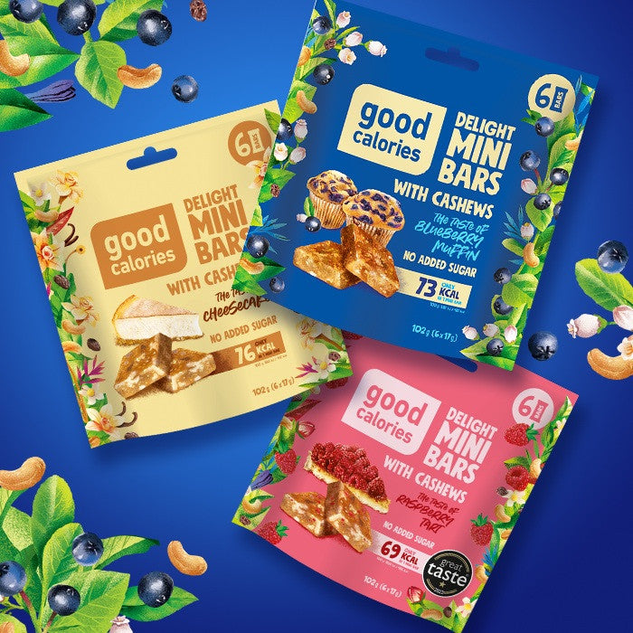 Good Calories Delight Mini Bars Blueberry Muffin with Cashews, Source of Potassium & Magnesium, 73 Kcal Per Bar, No Sugar - 102g Good Calories
