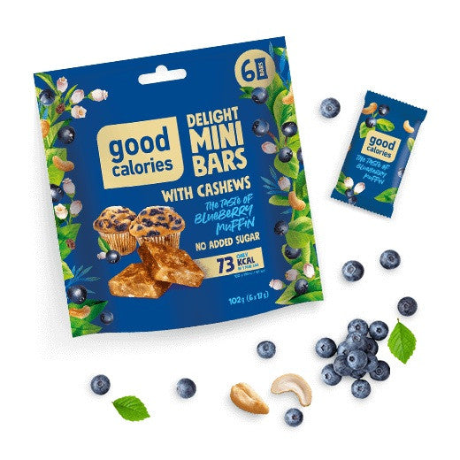 Good Calories Delight Mini Bars Blueberry Muffin with Cashews, Source of Potassium & Magnesium, 73 Kcal Per Bar, No Sugar - 102g Good Calories