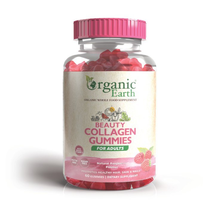Organic Earth Beauty Collagen Sugar-Free, Hydrolysed with Vitamin C and Biotin - 60 Gummies Organic Earth