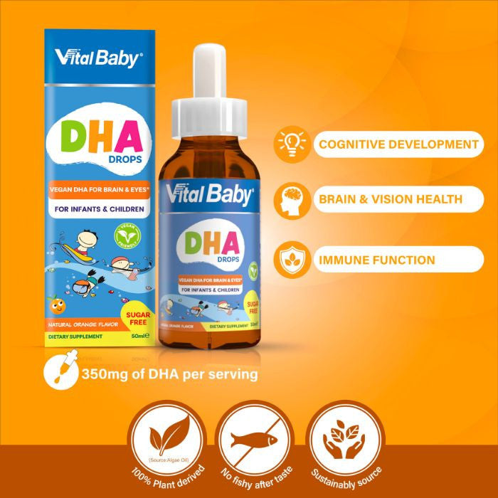 Vital Healthcare Vital Baby DHA Drops, Omega-3 Marine Algae, Vision & Heart Health - 50ml Vital Healthcare