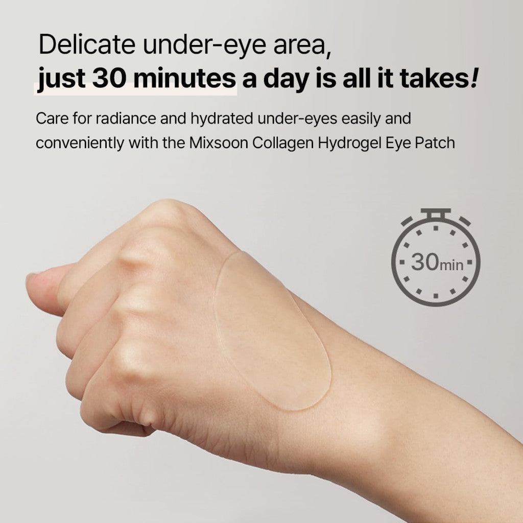 Mixsoon Collagen Hydrogel Eye Patch 84g, Hydrating, Firming, and Wrinkle-Care Patches with Peptides - 30 Pairs Mixsoon