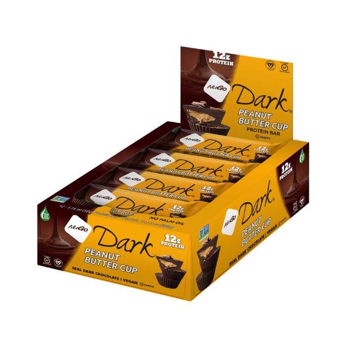 NuGo Dark Peanut Butter Cup Protein Bar 50g, 12g Vegan Protein, Gluten Free, Non-GMO, Pack of 12 pcs NuGo