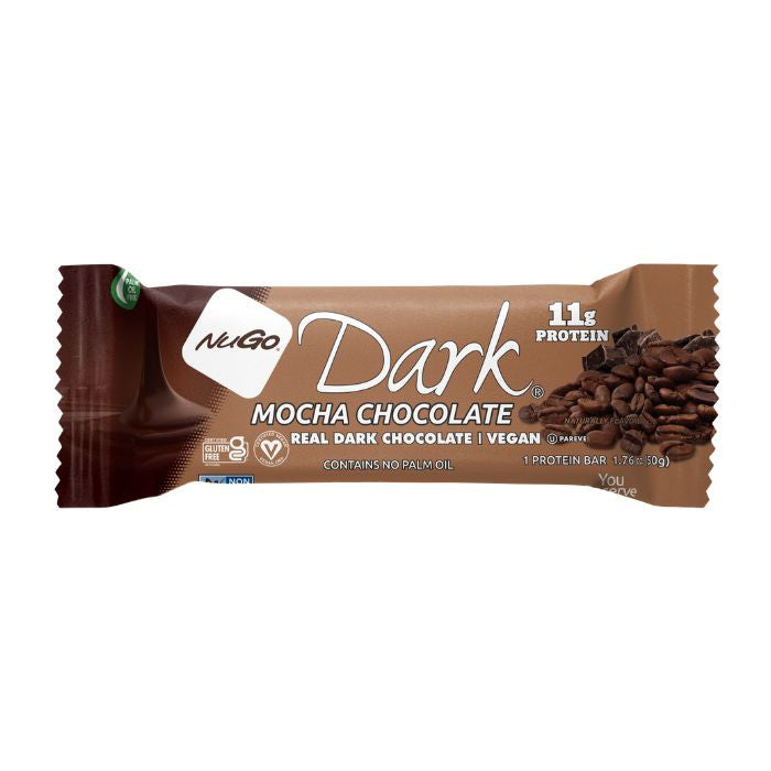 NuGo Dark Mocha Chocolate Protein Bar 50g, 11g Vegan Protein, Gluten Free, Non-GMO, Pack of 12 pcs NuGo