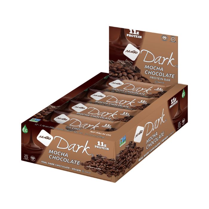 NuGo Dark Mocha Chocolate Protein Bar 50g, 11g Vegan Protein, Gluten Free, Non-GMO, Pack of 12 pcs NuGo