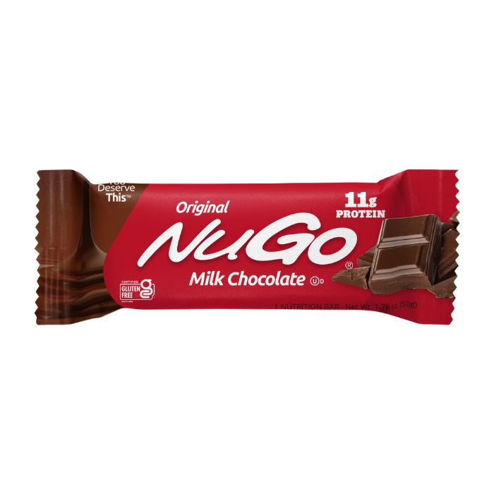 NuGo Original Milk Chocolate Protein Bar 50g, 11g Protein, Gluten Free Snack with Added Vitamins, Pack of 15 pcs NuGo
