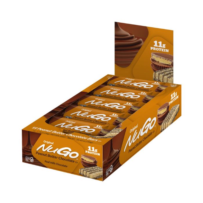 NuGo Original Peanut Butter Chocolate Protein Bar 50g, 11g Protein, Gluten Free Snack, Pack of 15 pcs NuGo