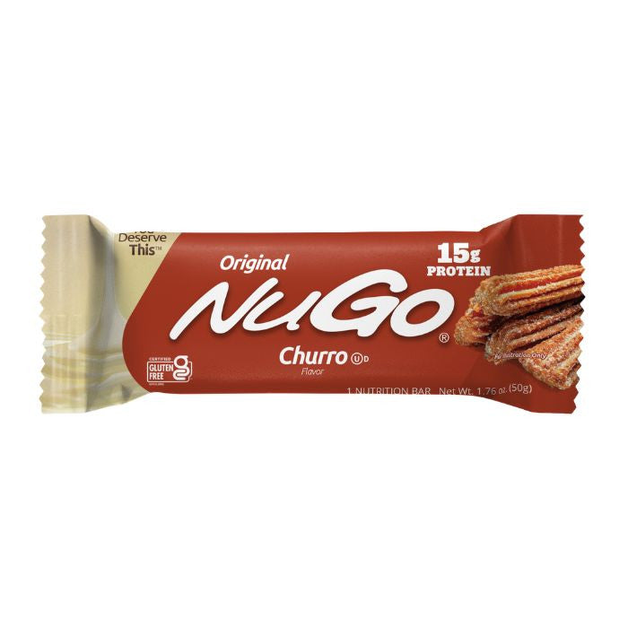 NuGo Original Churro Protein Bar 50g, 15g Protein, Gluten Free, Cinnamon Crunch Yogurt, Pack of 15 pcs NuGo