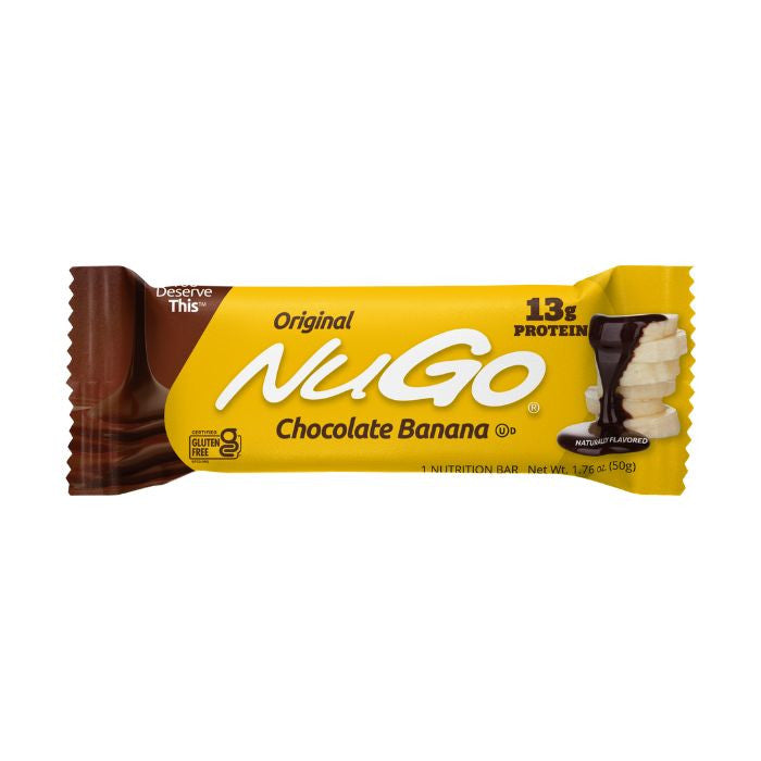 NuGo Original Banana Chocolate Protein Bar 50g, 13g Protein, Gluten Free, Real Milk Chocolate Snack, Pack of 15 pcs NuGo
