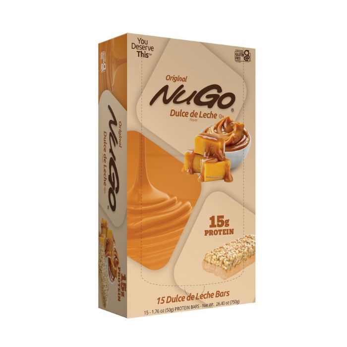 NuGo Original Dulce De Leche Bar 50g,15g Protein, Gluten Free Caramel-Inspired Crunchy Snack, Pack of 15 pcs NuGo