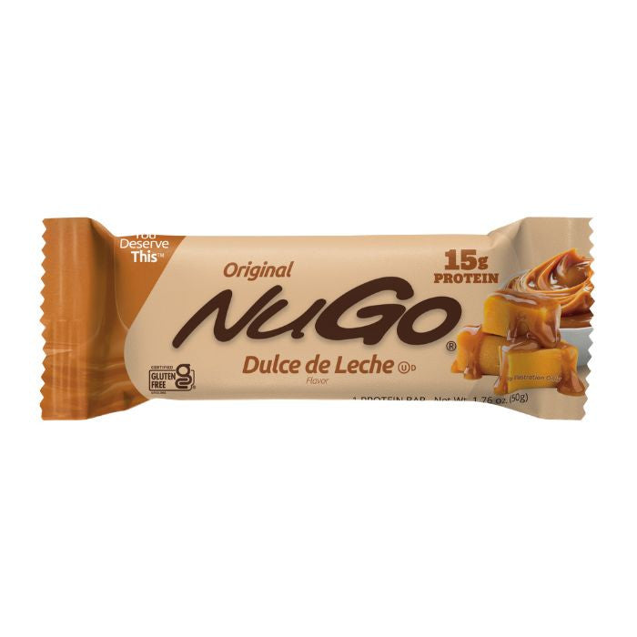 NuGo Original Dulce De Leche Bar 50g,15g Protein, Gluten Free Caramel-Inspired Crunchy Snack, Pack of 15 pcs NuGo
