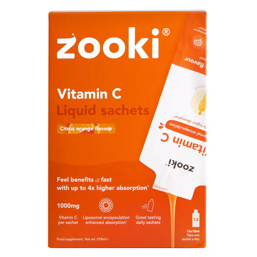 Zooki Liposomal Vitamin C 1000mg Orange Flavor Liquid Sachets 15ml, Pack of 14's Zooki