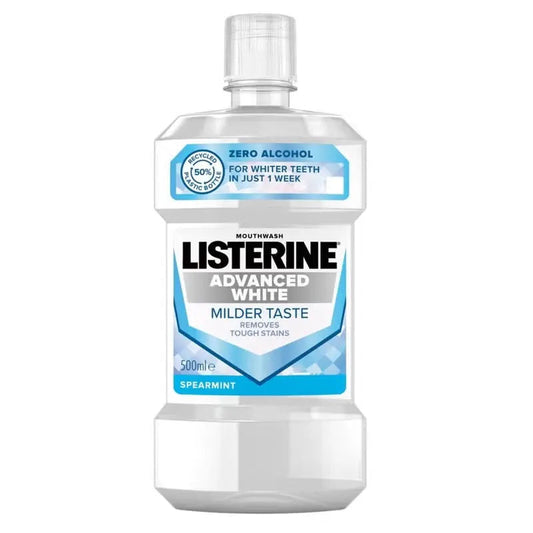 Listerine Advanced White Mouthwash With Zero Alcohol, Milder Taste, Spearmint Flavor, 500ml Listerine
