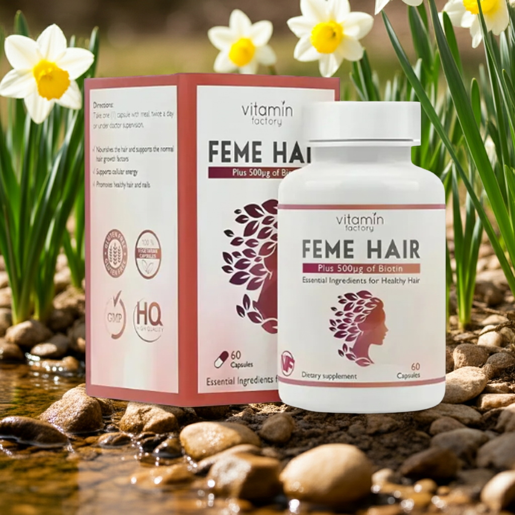 Feme Hair Growth Supplement 60 Capsules – Biotin, Zinc & Silica Formula for Stronger Hair