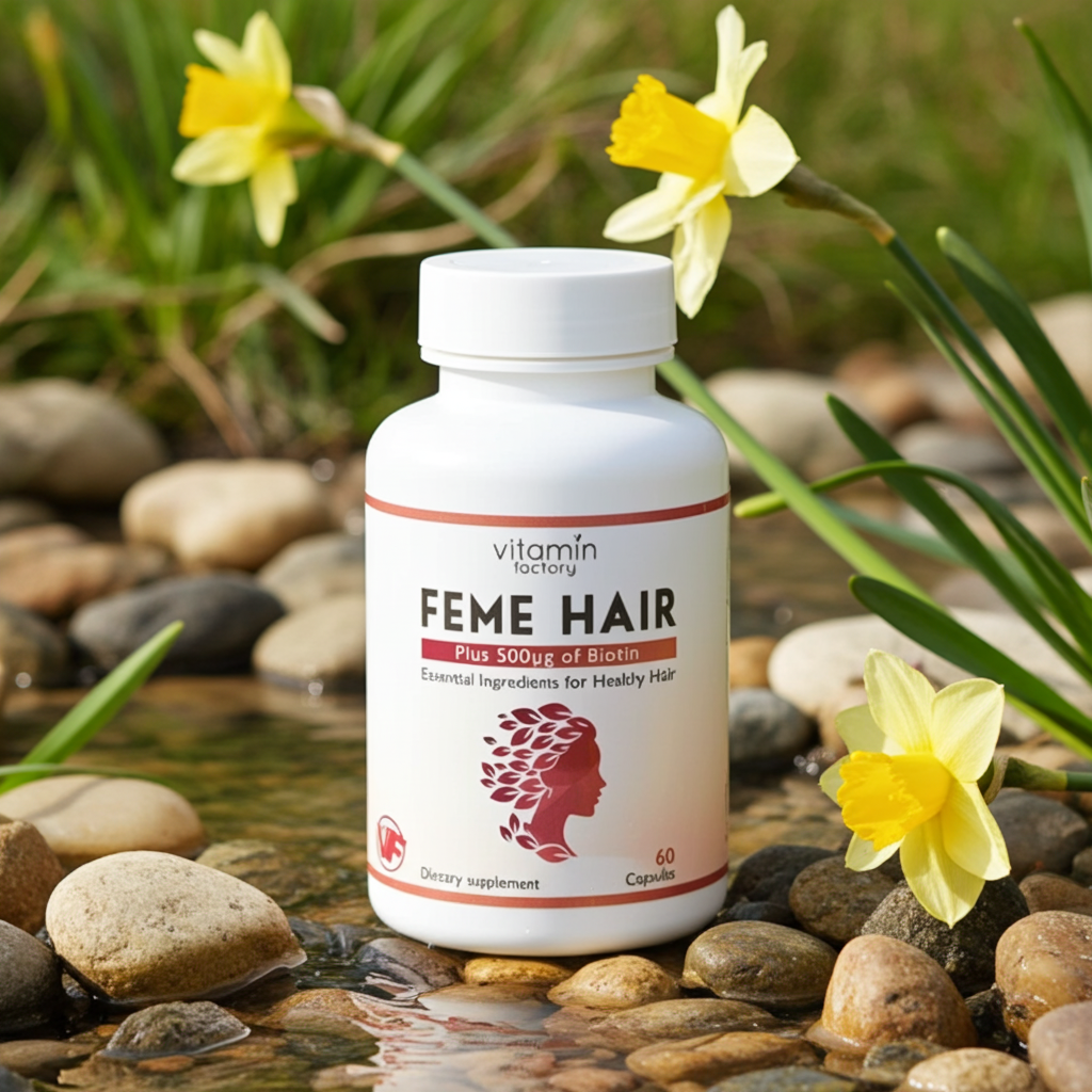 Feme Hair Growth Supplement 60 Capsules – Biotin, Zinc & Silica Formula for Stronger Hair