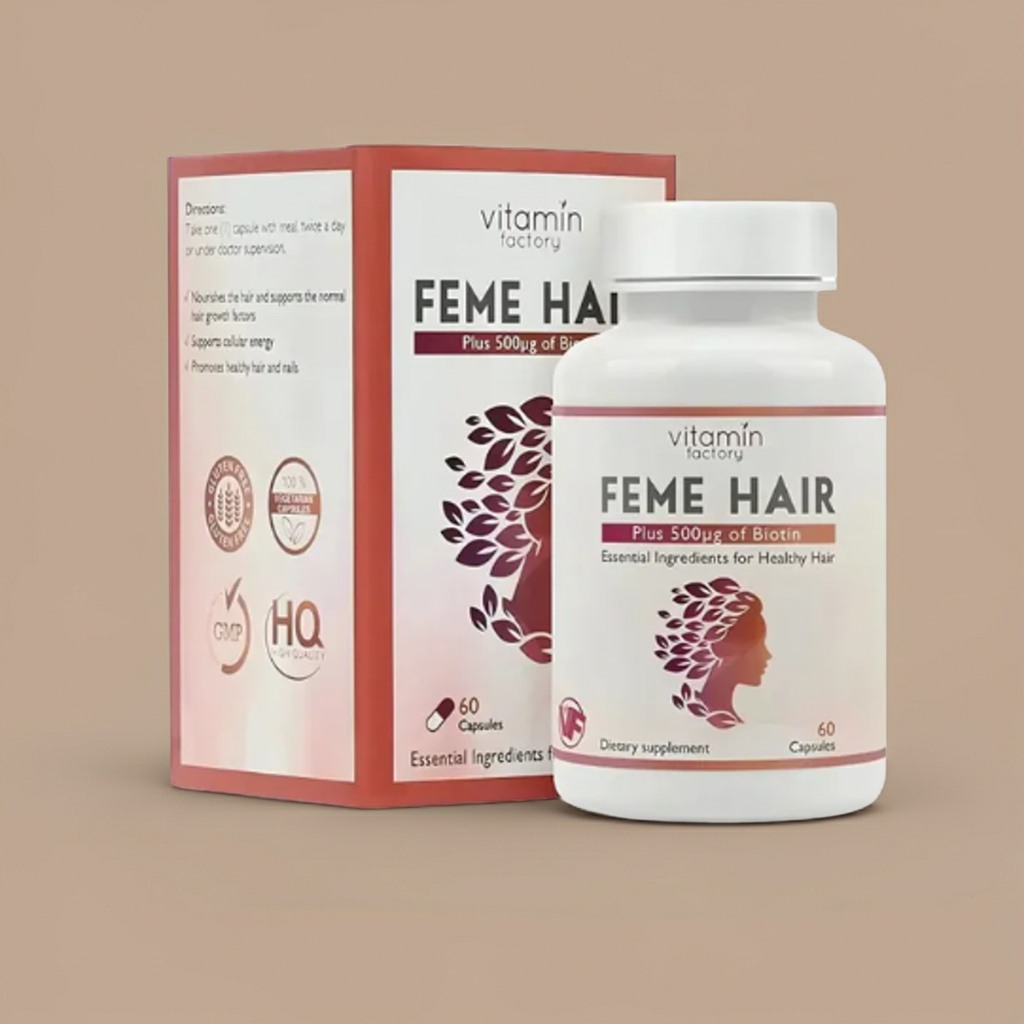 Feme Hair Growth Supplement 60 Capsules – Biotin, Zinc & Silica Formula for Stronger Hair