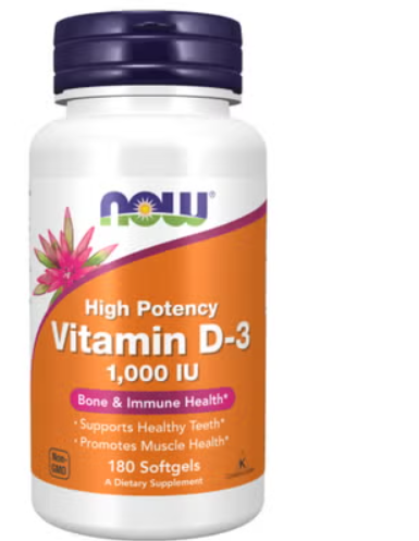 Now High Potency Vitamin D3 1000IU Softgels For Strong Bones & Immune Support, Pack of 180's Now