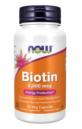Now Biotin 5000 mcg Vegetarian Capsules For Energy Production, Pack of 60's Now