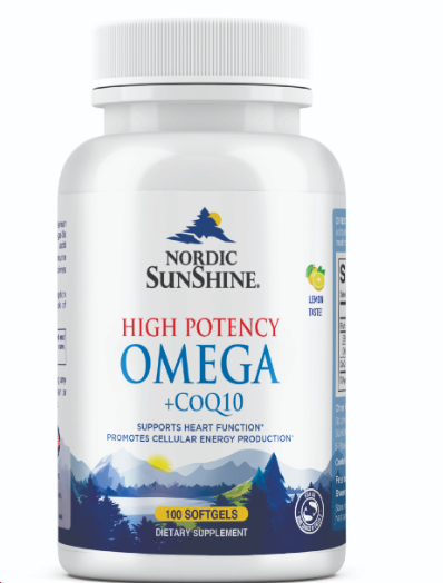 Nordic Sunshine Omega 1280mg + COQ10 100mg – High Potency Softgels for Heart, Brain & Energy Support – 100 Count Nordic Sunshine