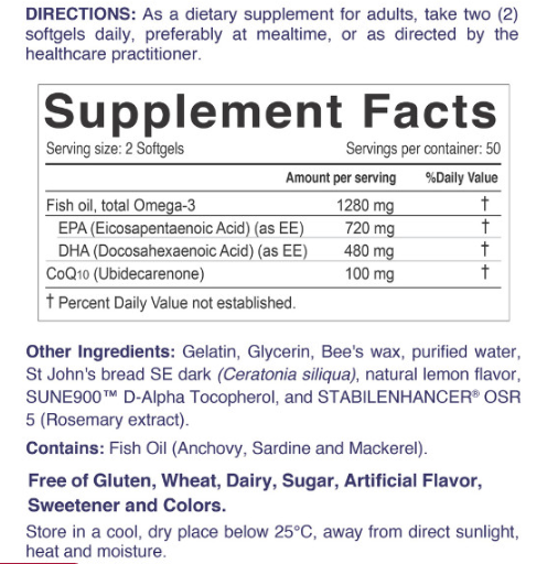 Nordic Sunshine Omega 1280mg + COQ10 100mg – High Potency Softgels for Heart, Brain & Energy Support – 100 Count Nordic Sunshine